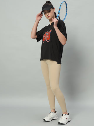 MKH Women Black Soft Comfort Fitness T-Shirt for Gym Training