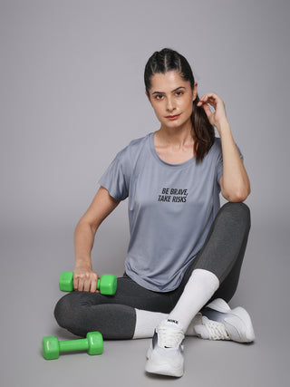 MKH Women Grey Statement Graphic Printed Casual T-Shirt