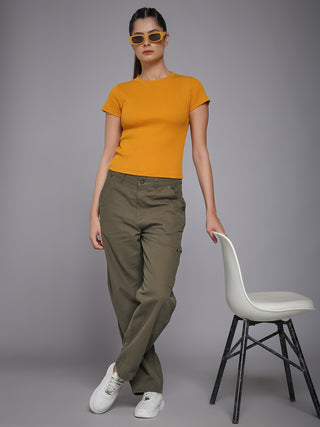 MKH Yellow Classic Crew Neck Ribbed T-Shirt