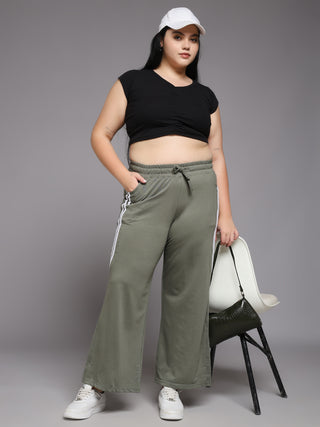 MKH Women Plus Size Green Casual Track Pants