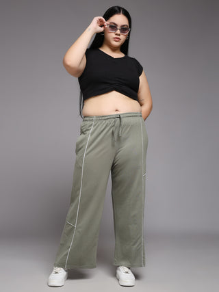 MKH Women Plus Size Green Lounge Track Pants