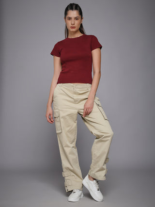 MKH Maroon Minimal Stretch Fit Ribbed T-Shirt
