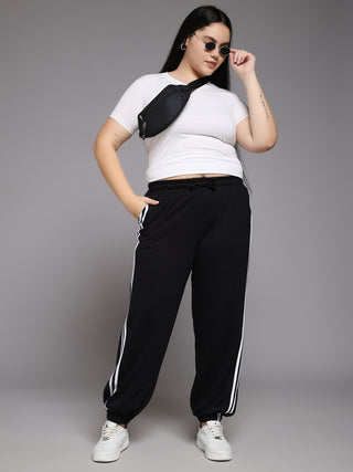 MKH Women Plus Size Black Sportswear Wide Leg Pants