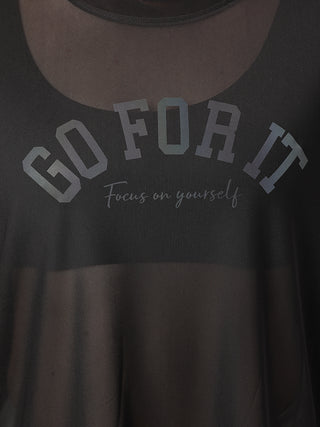 GO FOR IT WOMEN BLACK MESH RELAXED FIT T-SHIRT