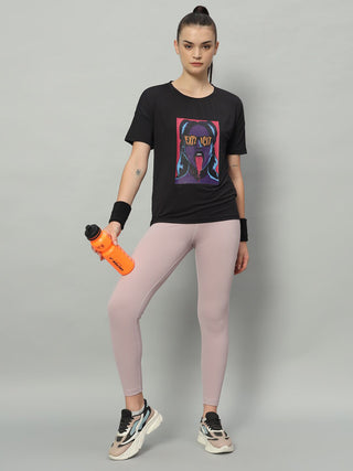 MKH Women Black Lightweight Active Training T-Shirt for Fitness