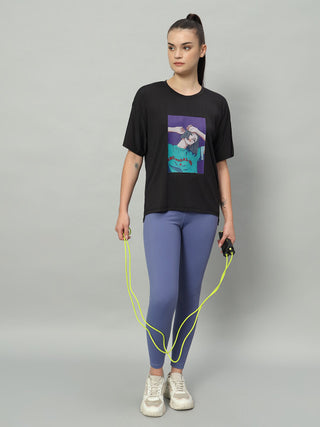 MKH Women Black Active Fit Workout T-Shirt for Outdoor Use