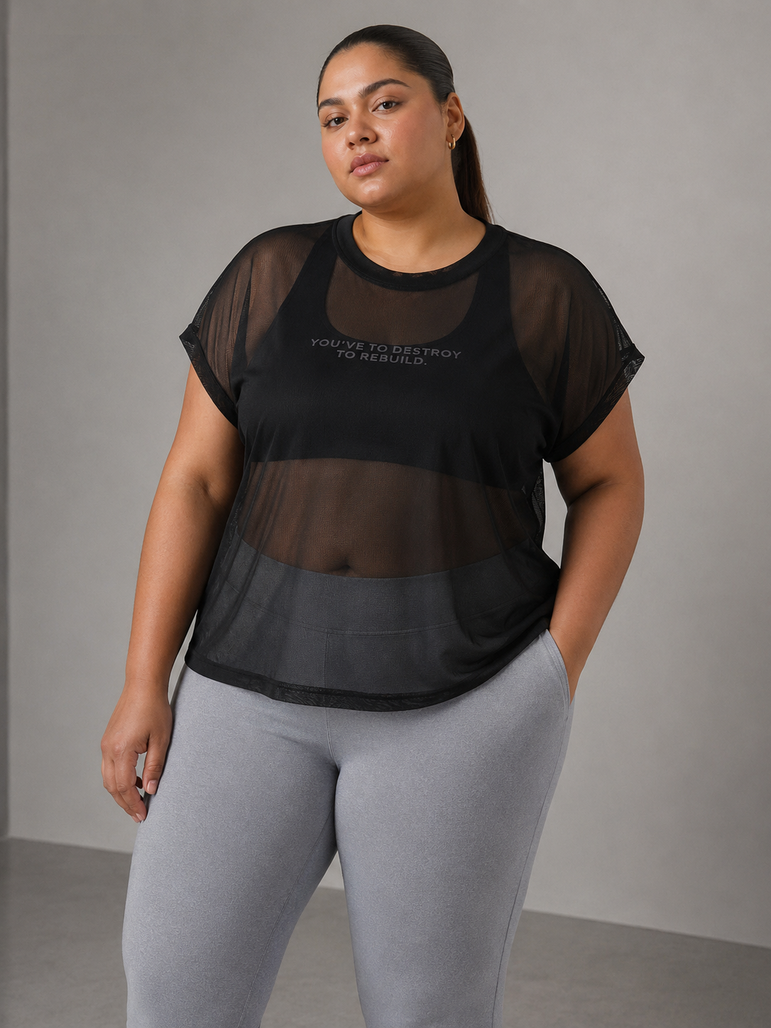 MKH Black Lightweight Mesh Plus Size T Shirt Womens Relaxed Fit