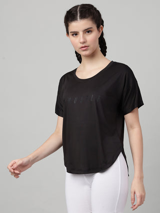 HUSTLE WOMEN BLACK DRI-FIT RELAXED FIT T-SHIRT
