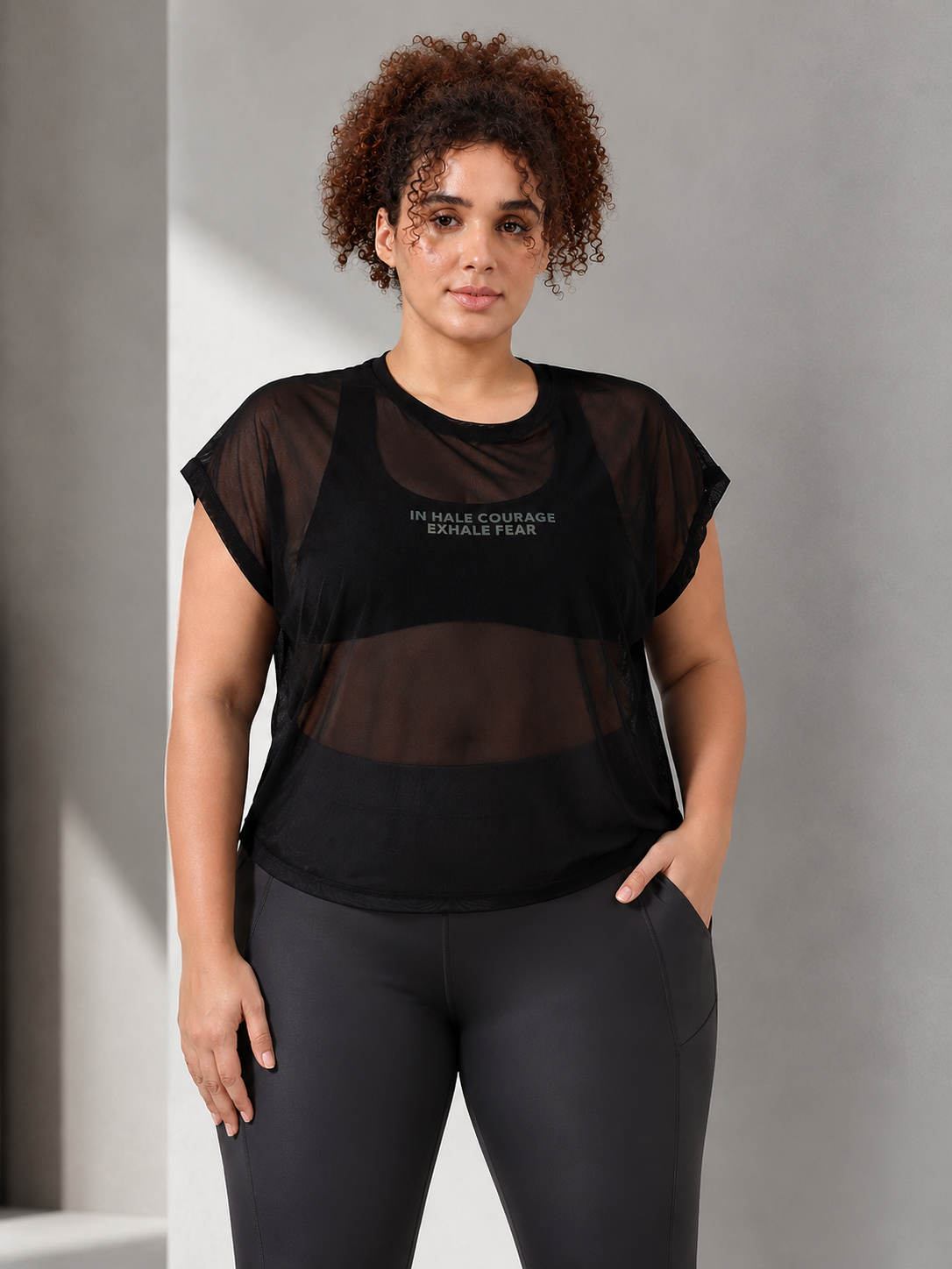 MKH Black Mesh Plus Size T Shirt Womens