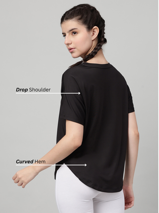 HUSTLE WOMEN BLACK DRI-FIT RELAXED FIT T-SHIRT