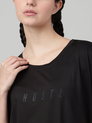 HUSTLE WOMEN BLACK DRI-FIT RELAXED FIT T-SHIRT