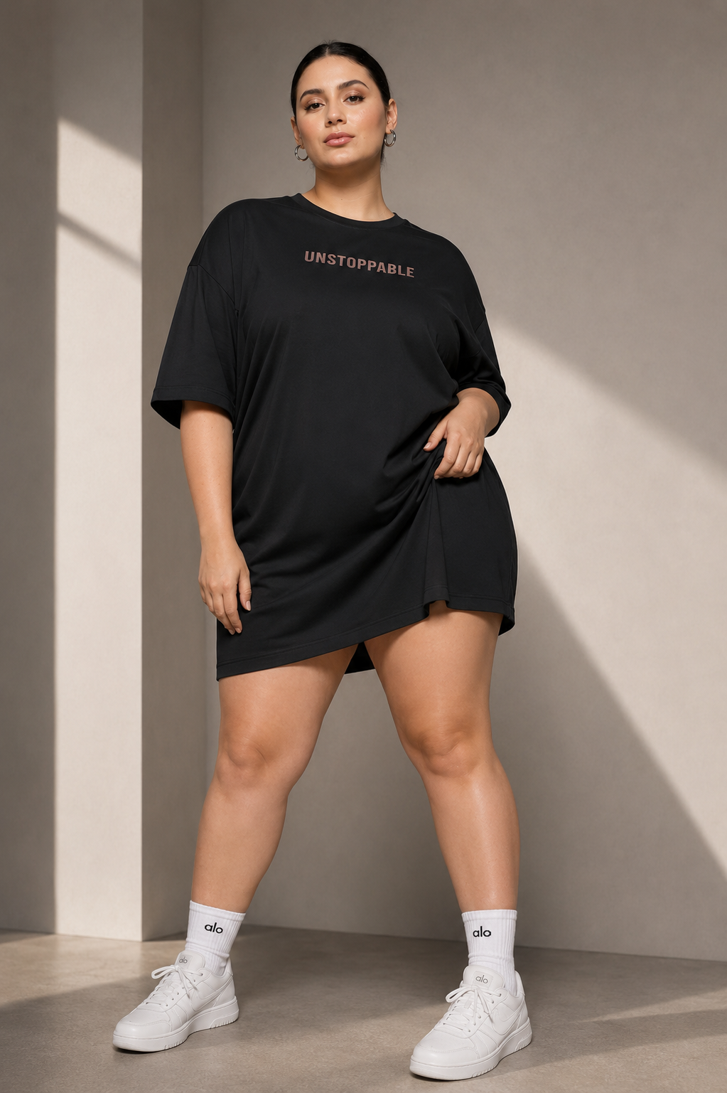 MKH Black Women Pure Air Long Line Active Plus Size Tee – Smooth & Cooling Performance Fit