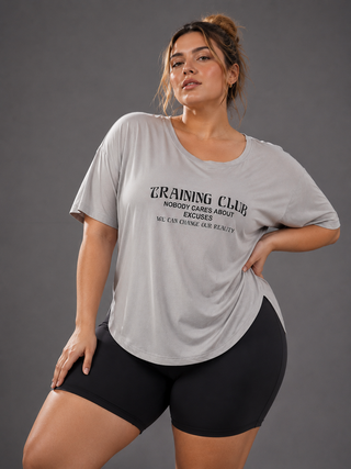 MKH Sand Grey Women NeoDry Performance Plus Size Workout T-Shirt