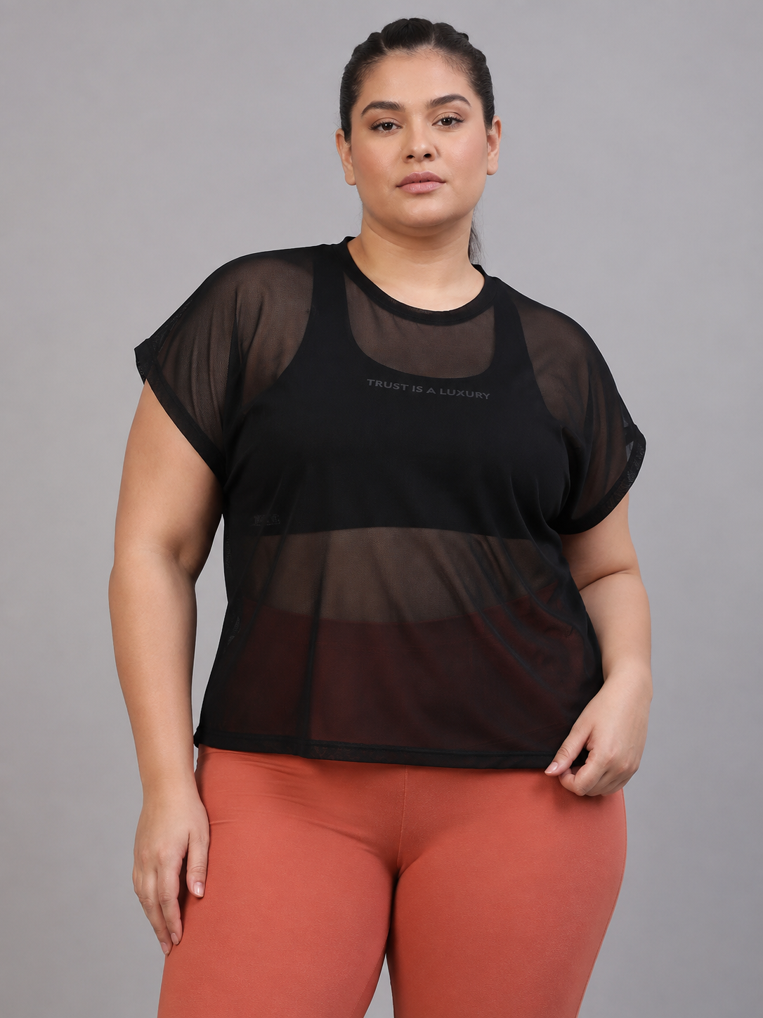 MKH Black Mesh Plus Size T Shirt Womens Sporty