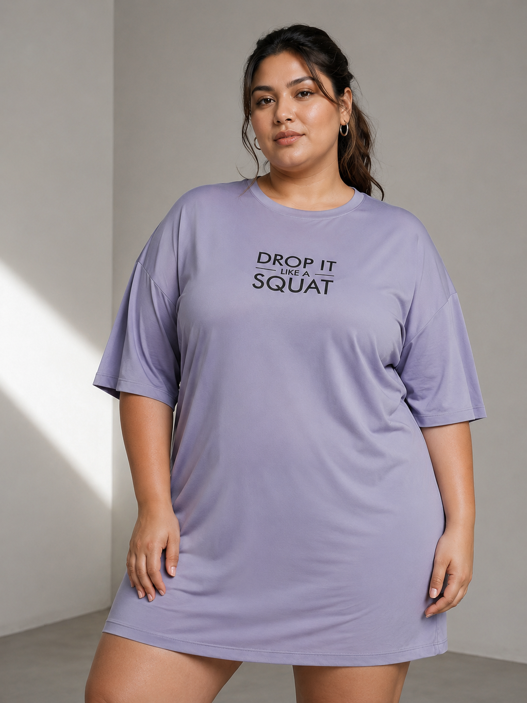 MKH Lavender Women Long Line Training Tee – Stretchable & Sweat Absorbent Plus Size Activewear