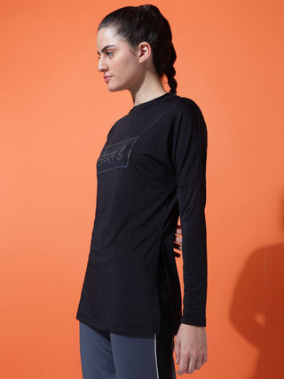 MKH Women Black Stretchable Sports T-Shirt