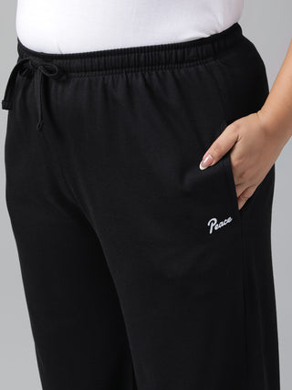 Peace Women Plus Size Wide Leg Relaxed Fit Sports Track Pants