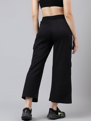 Women Black Mid-Rise Relaxed-Fit Track Pants