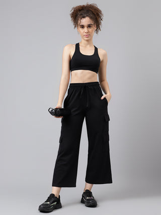 Women Black Mid-Rise Relaxed-Fit Track Pants