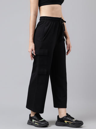 Women Black Mid-Rise Relaxed-Fit Track Pants