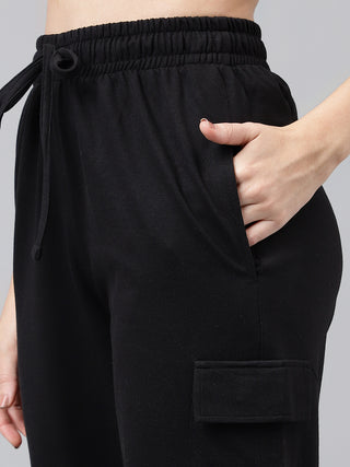 Women Black Mid-Rise Relaxed-Fit Track Pants