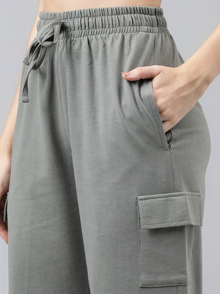 Women Grey Mid-Rise Relaxed-Fit Track Pants