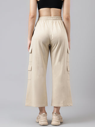 Women Beige Mid-Rise Relaxed-Fit Track Pants