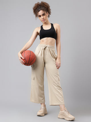 Women Beige Mid-Rise Relaxed-Fit Track Pants