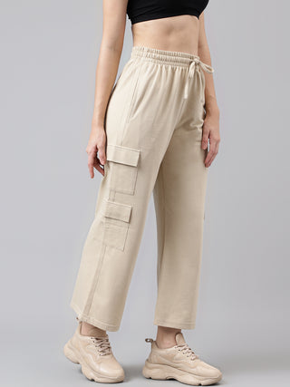 Women Beige Mid-Rise Relaxed-Fit Track Pants