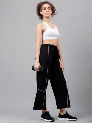 Women Black Mid-Rise Relaxed-Fit Track Pants