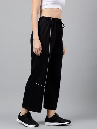 Women Black Mid-Rise Relaxed-Fit Track Pants