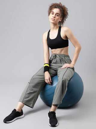 Women Grey Mid-Rise Relaxed-Fit Track Pants