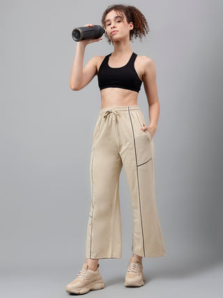 Women Beige Mid-Rise Relaxed-Fit Track Pants