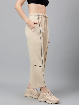 Women Beige Mid-Rise Relaxed-Fit Track Pants