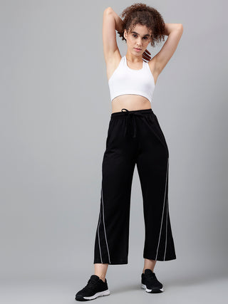 Women White Striped Black Mid-Rise Relaxed-Fit Track Pants