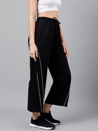 Women White Striped Black Mid-Rise Relaxed-Fit Track Pants