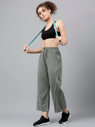 Women White Striped Green Mid-Rise Relaxed-Fit Track Pants