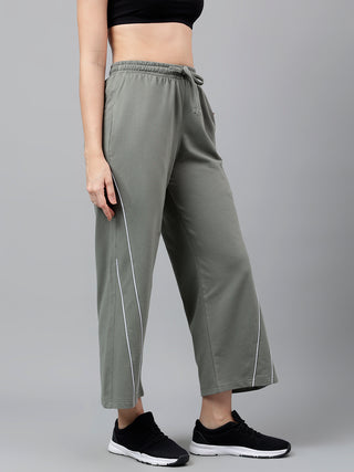 Women White Striped Green Mid-Rise Relaxed-Fit Track Pants