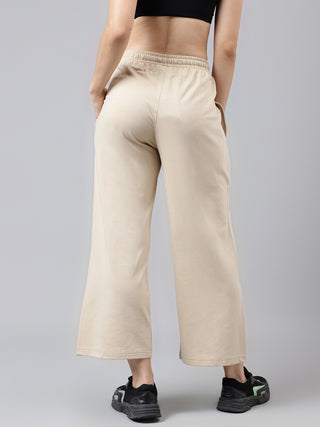 Women White Striped Beige Mid-Rise Relaxed-Fit Track Pants