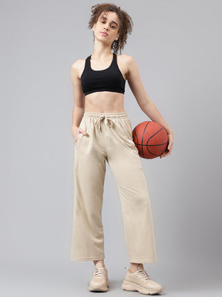 Women Beige Mid-Rise Relaxed-Fit Dry Fit Track Pants