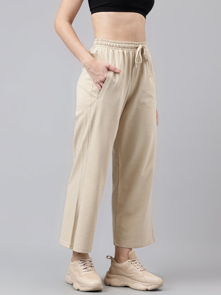 Women Beige Mid-Rise Relaxed-Fit Dry Fit Track Pants