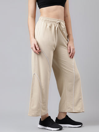 Women Beige Mid-Rise Relaxed-Fit Track Pants