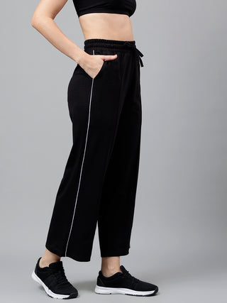 Women Black Mid-Rise Relaxed-Fit Track Pants