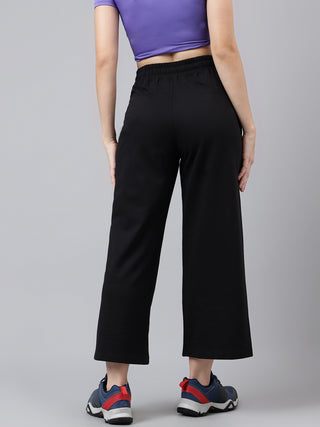 Women Black Mid-Rise Relaxed-Fit Track Pants