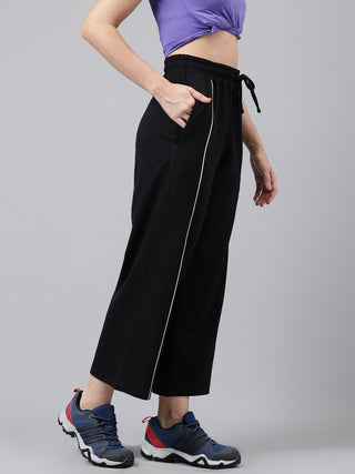 Women Black Mid-Rise Relaxed-Fit Track Pants