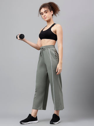 Women Green Mid-Rise Relaxed-Fit Track Pants