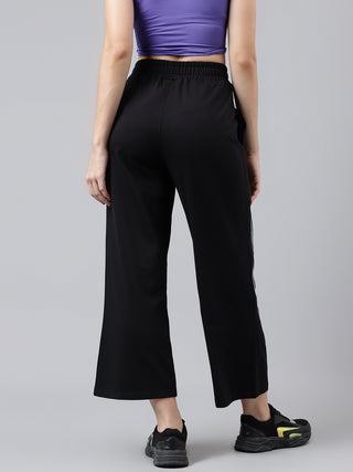 Women Black Mid-Rise Relaxed-Fit Track Pants