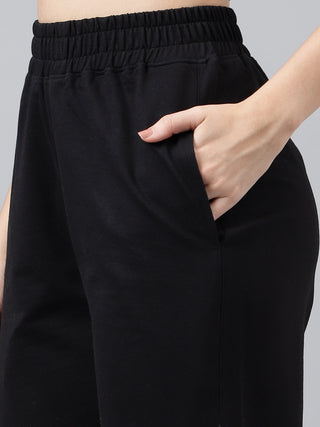 Women Black Mid-Rise Relaxed-Fit Track Pants