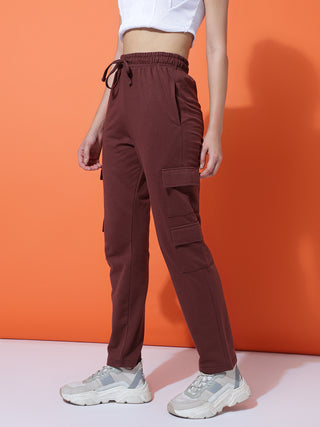 MKH Women Coffee Brown High Waist Track Pants