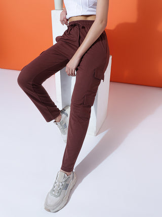 MKH Women Coffee Brown High Waist Track Pants